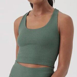 PACT On The Go-To Rib Crop Tank Sports Bra Daily Bralette, Sage Green, Size L